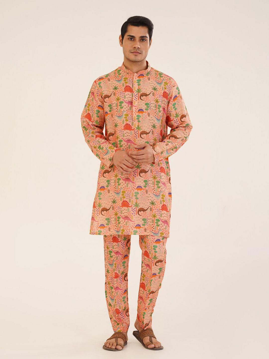 kalpraag conversational printed mandarin collar straight kurta with trousers