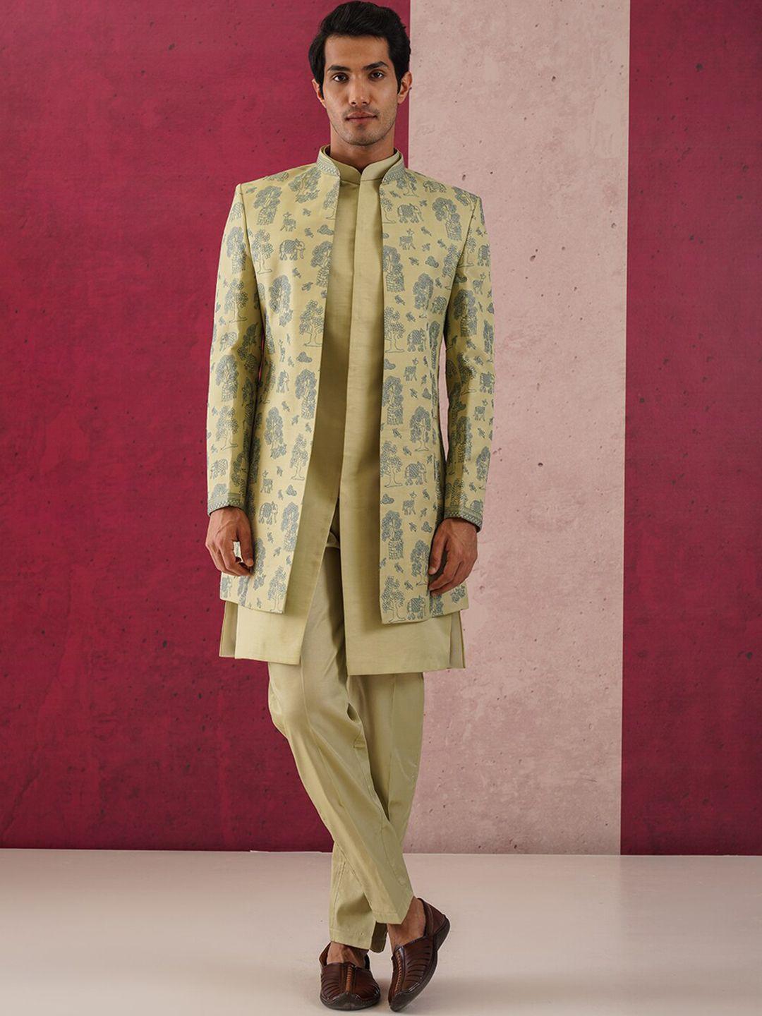 kalpraag embroidered open sherwani with trousers