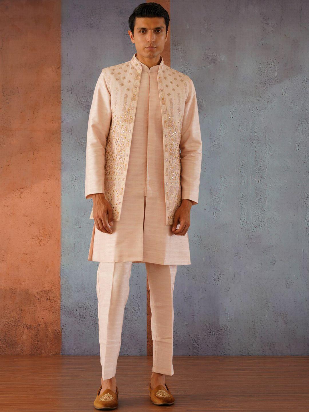 kalpraag embroidered regular raw silk kurta with trousers