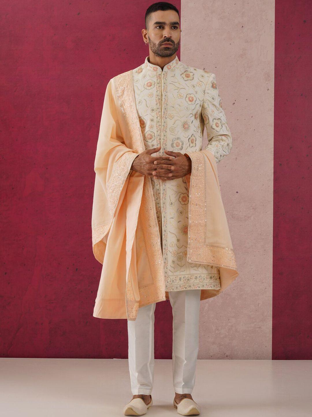 kalpraag embroidered sherwani with trousers and dupatta