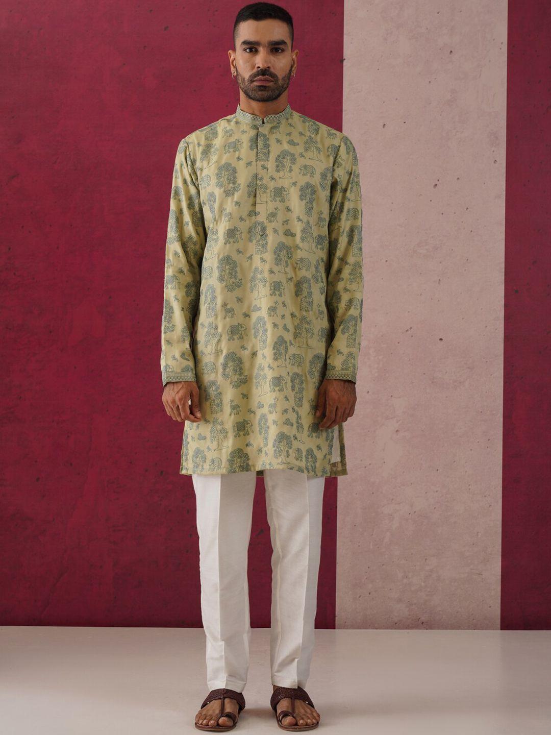 kalpraag ethnic motifs embroidered regular straight kurta with pyjamas