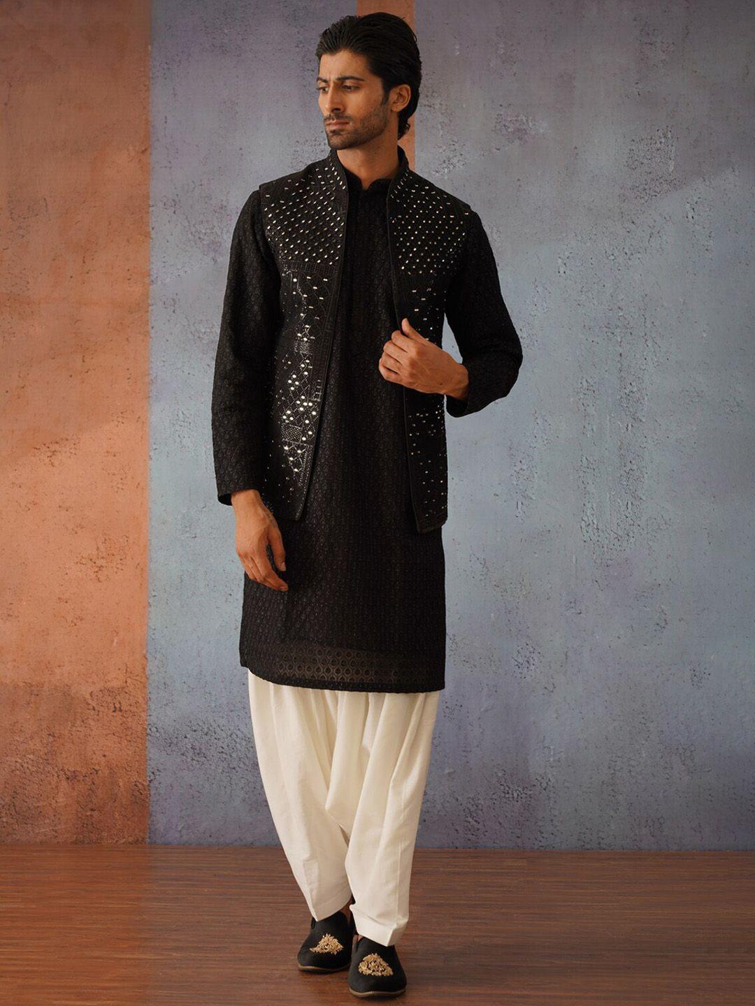 kalpraag ethnic motifs embroidered sequined kurta with patiala & dupatta