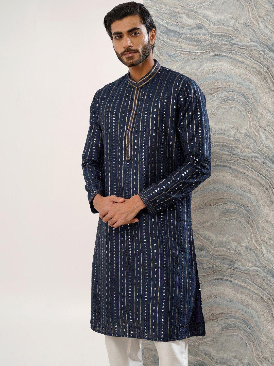 kalpraag ethnic motifs embroidered sequinned detailed straight kurta with trousers