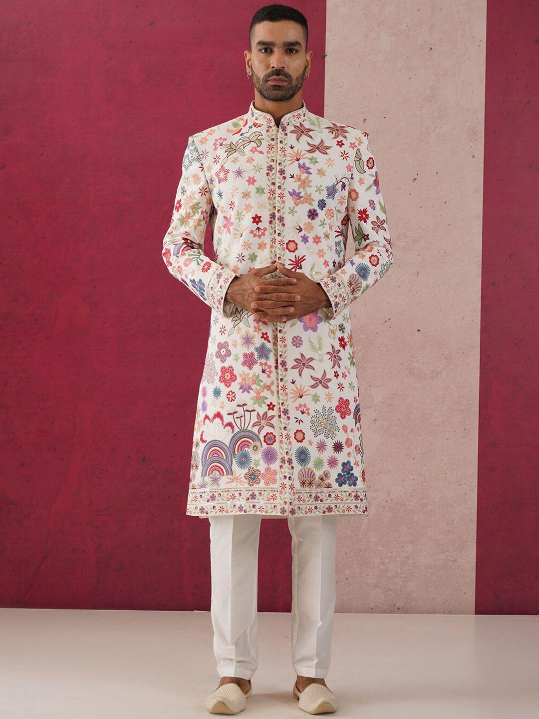 kalpraag ethnic motifs embroidered sherwani set