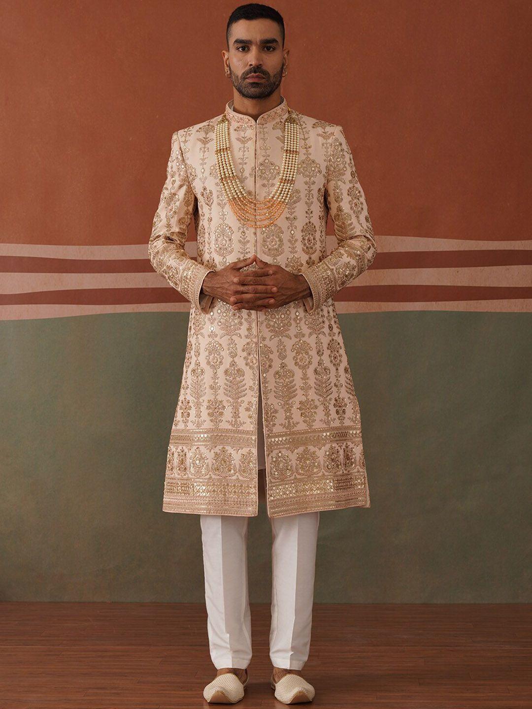 kalpraag ethnic motifs embroidered sherwani set