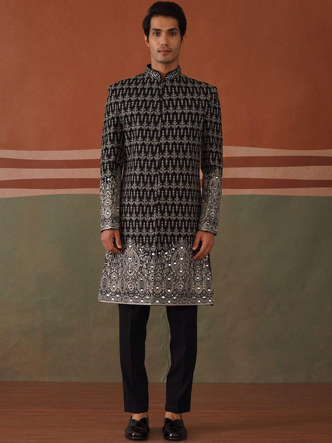 kalpraag ethnic motifs embroidered sherwani set