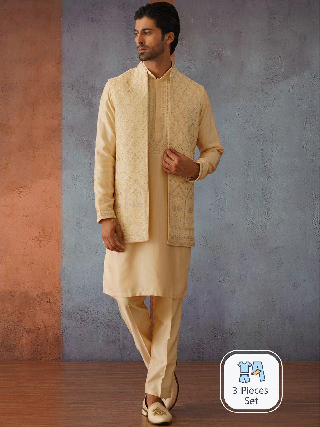 kalpraag ethnic motifs mbroidered kurta with trousers & jacket