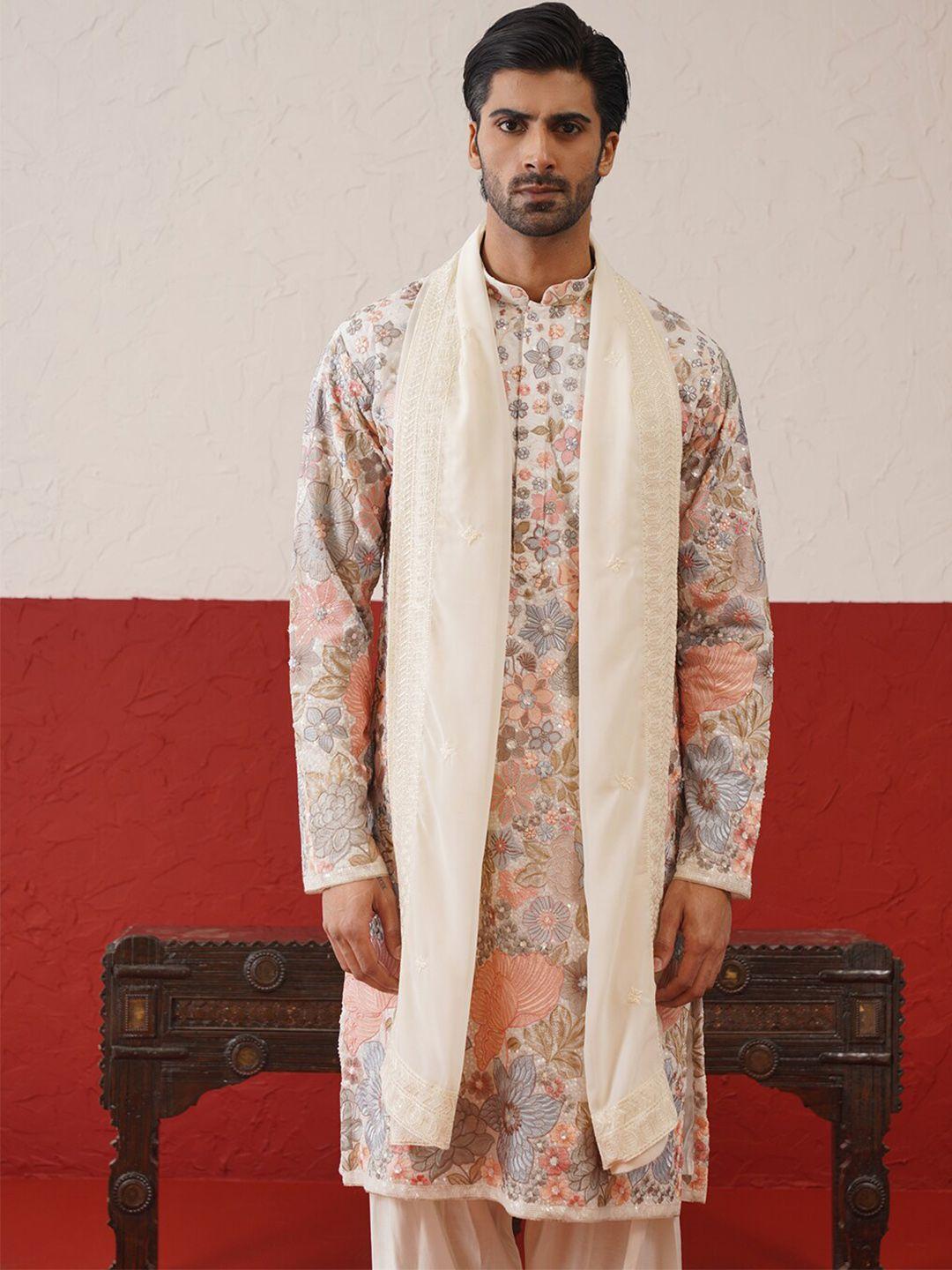 kalpraag floral embroidered straight sequinned kurta with patiala & dupatta
