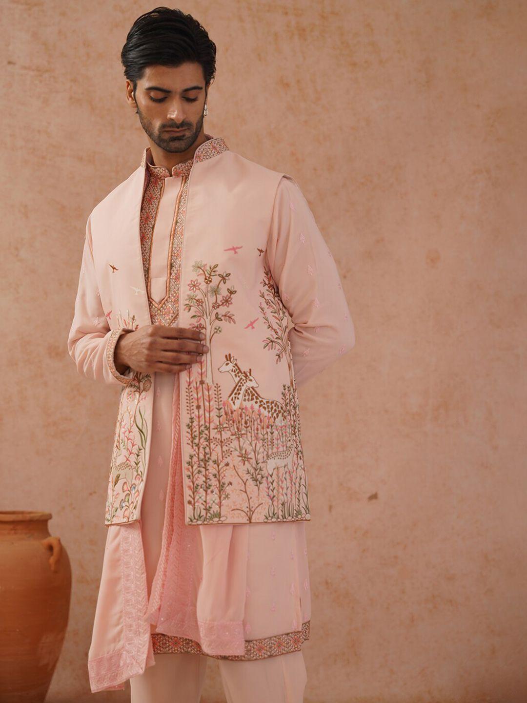 kalpraag men ethnic motifs embroidered thread work kurta with trousers & dupatta