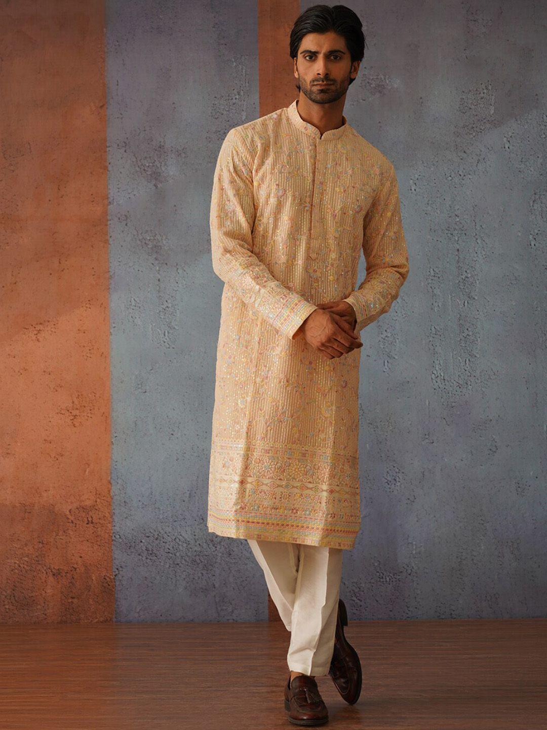 kalpraag paisley embroidered mandarin collar sequinned straight kurta with trouser
