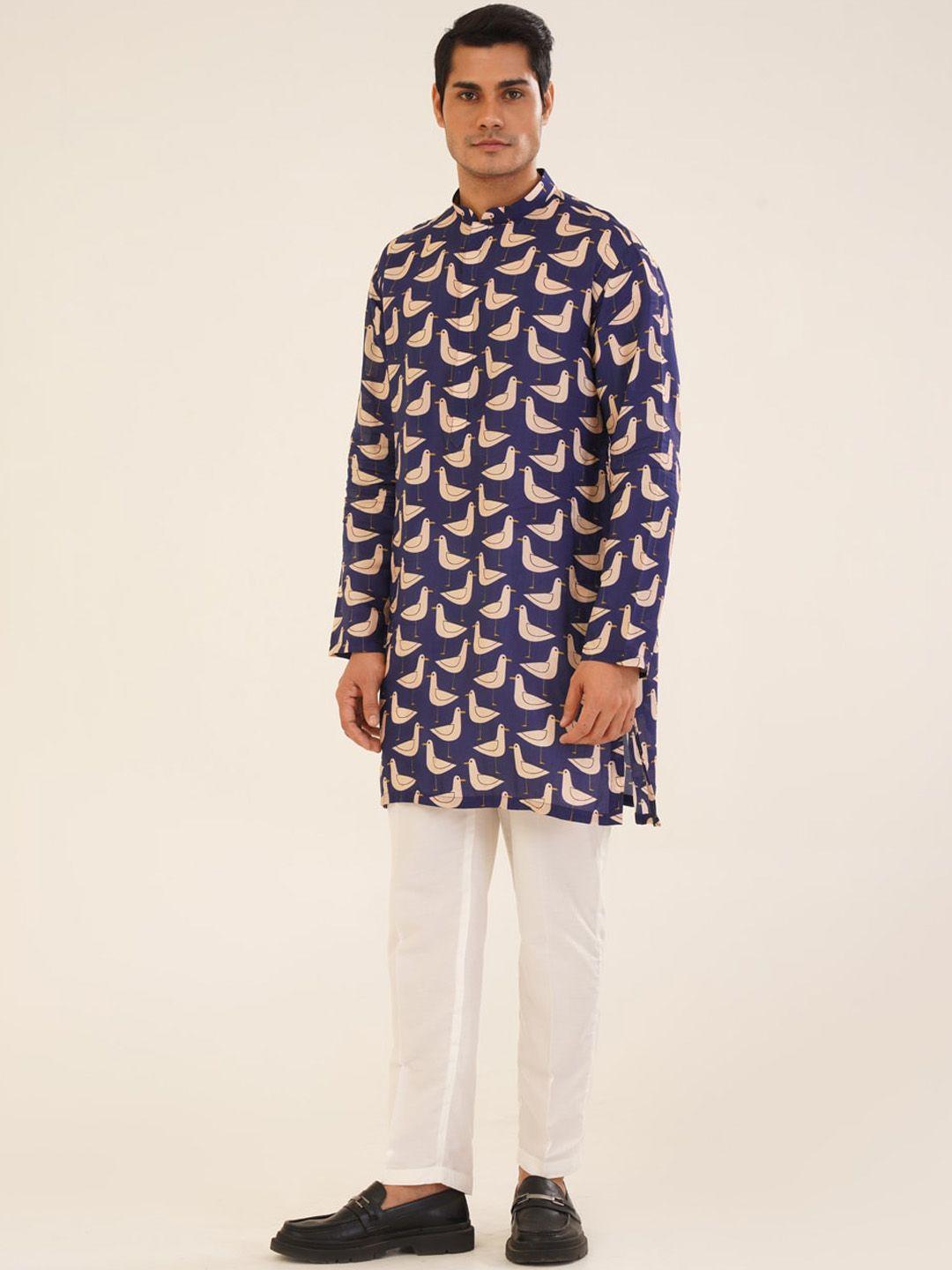 kalpraag quirky printed mandarin collar straight kurta with trouser