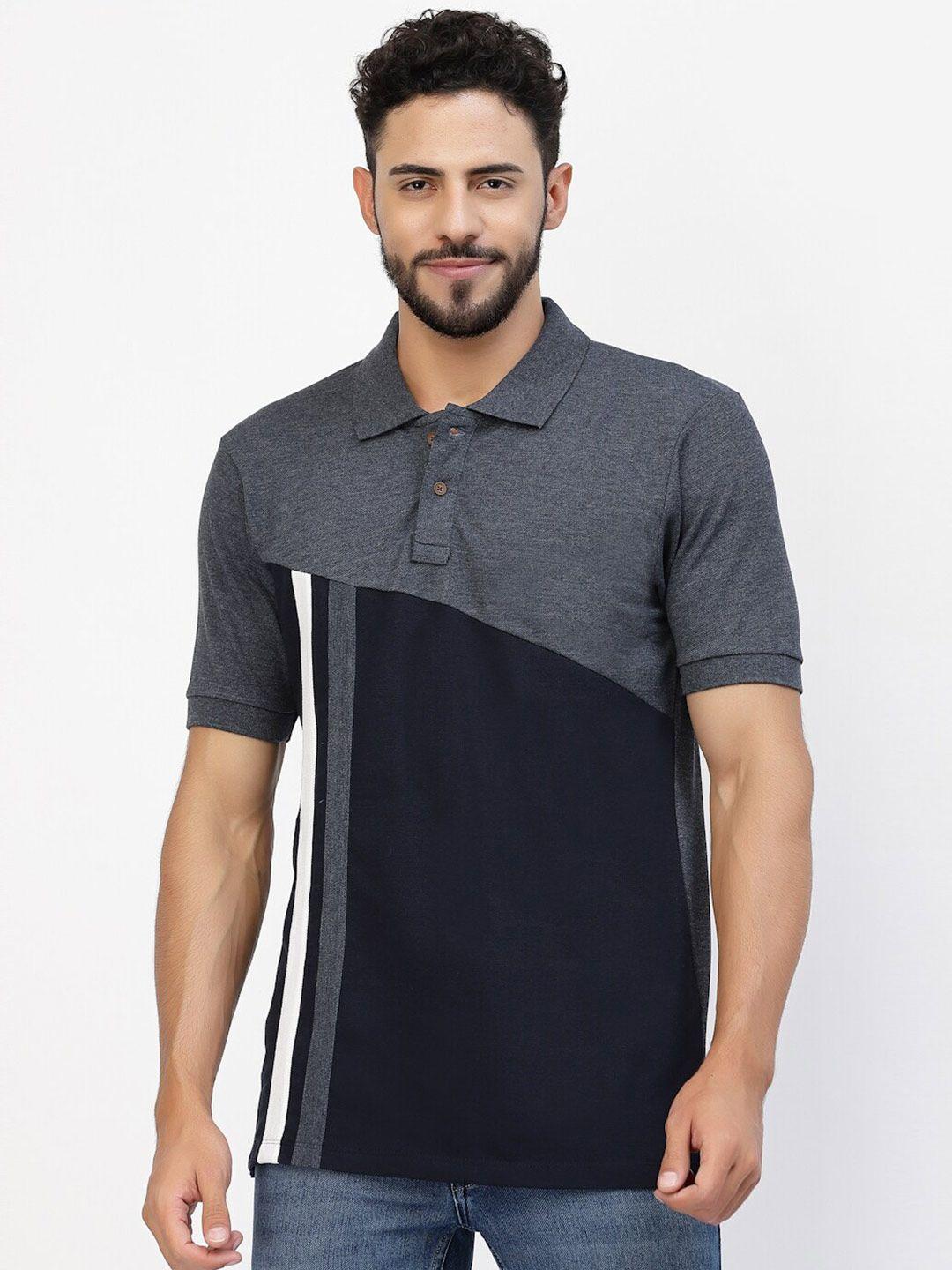 kalt colourblocked & striped polo collar t-shirt