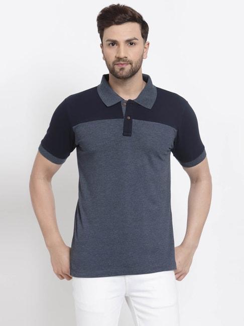 kalt dark blue regular fit colour-block polo t-shirt