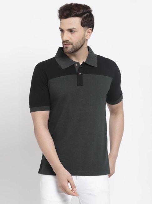 kalt dark green & black regular fit colour-block polo t-shirt