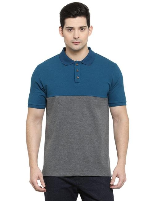 kalt dark grey & blue regular fit colour block polo t-shirt