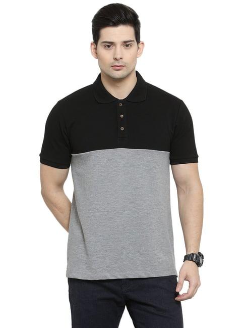 kalt light grey & black regular fit colour block polo t-shirt