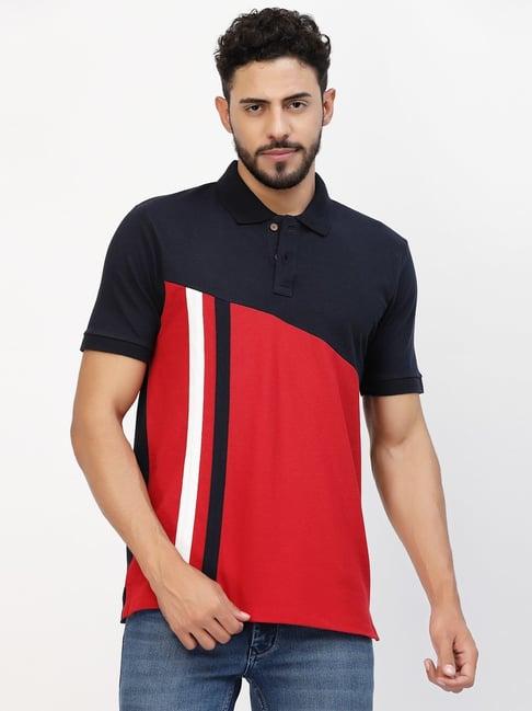 kalt multicolor cotton regular fit colour block polo t-shirt