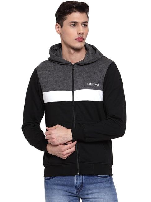 kalt black & dark grey full sleeves hooded sweatshirt