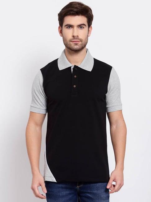 kalt black & light grey regular fit colour-block polo t-shirt