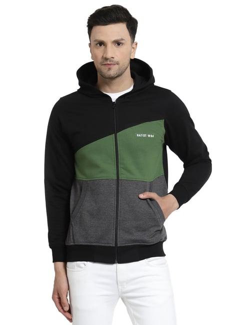 kalt black regular fit colour block hooded sweatshirt