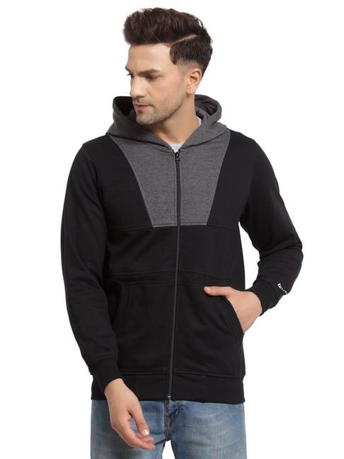 kalt black regular fit colour block hooded sweatshirt