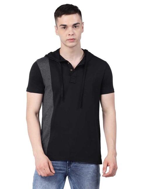 kalt black regular fit hooded t-shirt