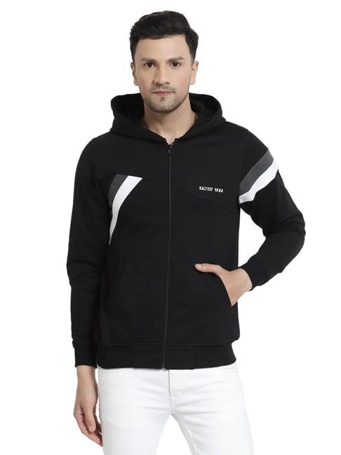 kalt black regular fit striped hooded sweatshirt