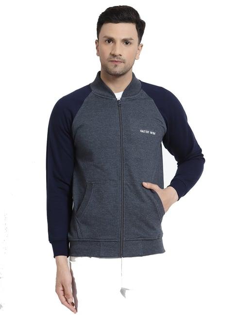 kalt blue melange & navy full sleeves sweatshirt