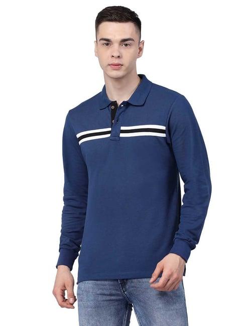 kalt blue regular fit striped polo t-shirt