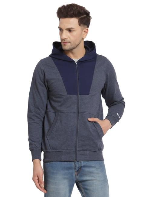 kalt dark blue regular fit colour block hooded sweatshirt