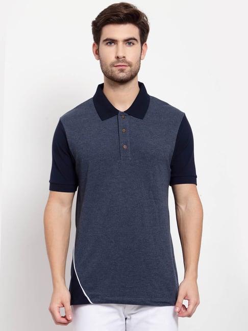 kalt dark blue regular fit colour-block polo t-shirt