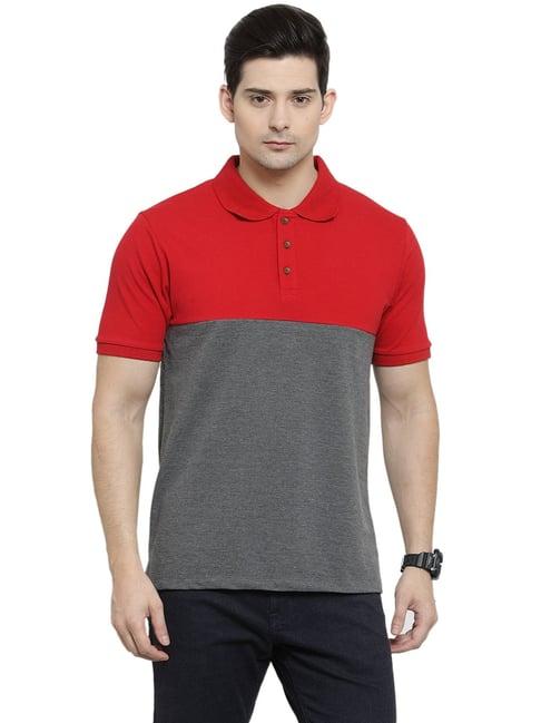 kalt dark grey & red regular fit colour block polo t-shirt
