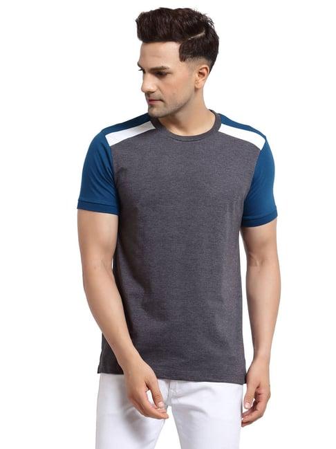 kalt dark grey & teal shoulder striped t-shirt