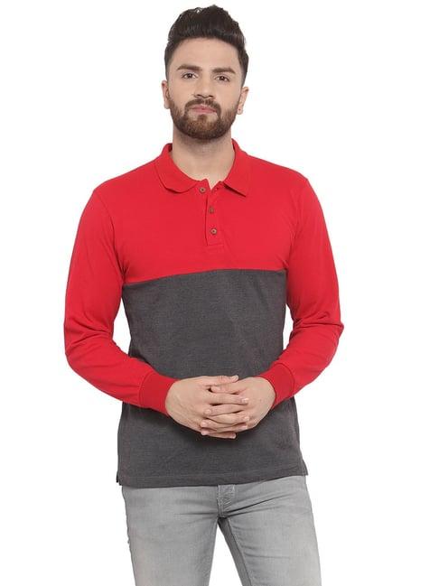 kalt dark grey melange & red colour-block polo t-shirt