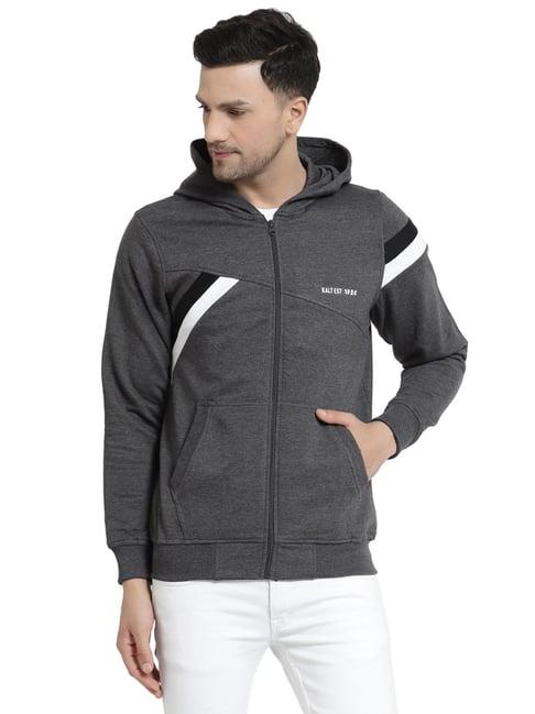 kalt dark grey regular fit striped hooded sweatshirt