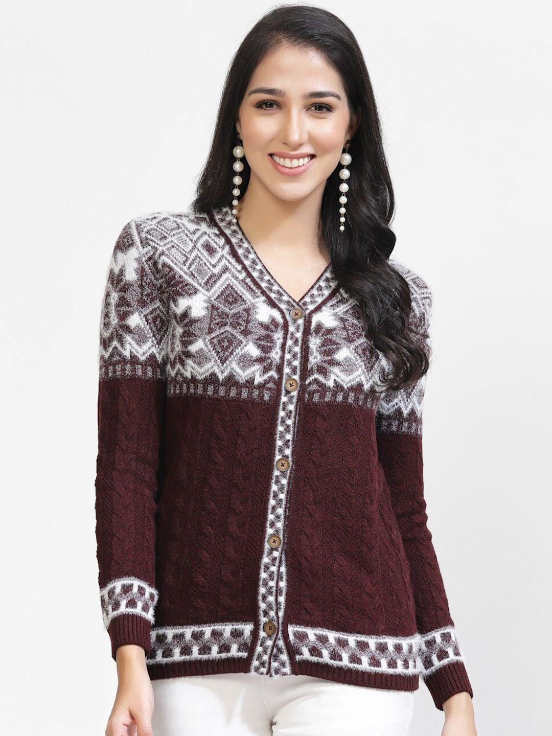 kalt ethnic motifs v-neck acrylic cardigan