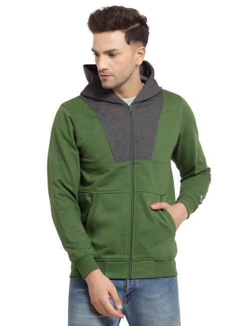 kalt green regular fit colour block hooded sweatshirt
