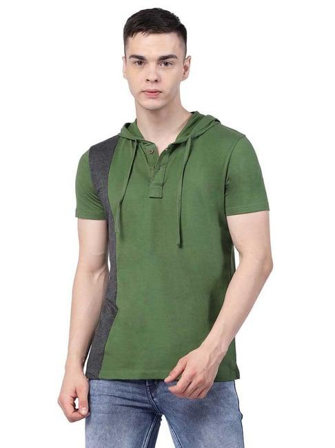 kalt green regular fit hooded t-shirt