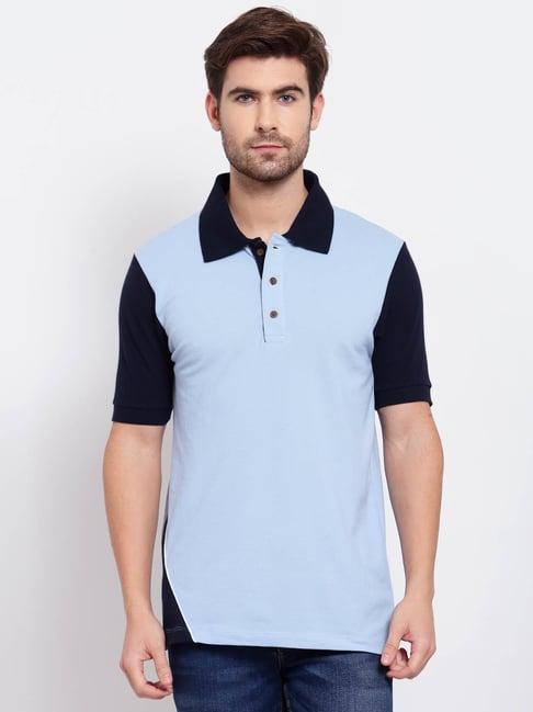 kalt light blue & navy regular fit colour-block polo t-shirt