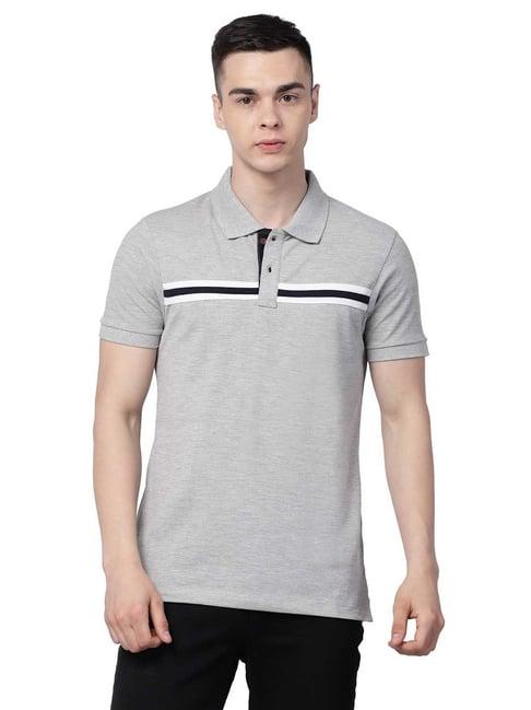 kalt light grey regular fit striped polo t-shirt