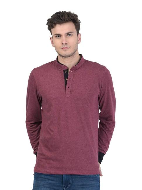 kalt maroon melange texture t-shirt