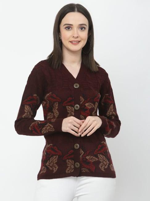 kalt maroon printed cardigan