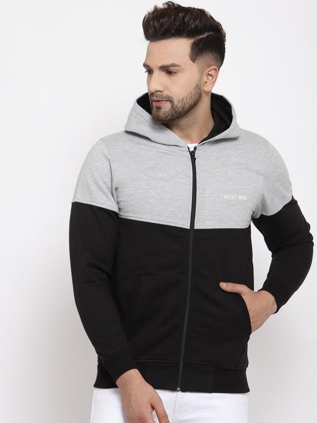 kalt men black & grey colourblocked fleece tailored jacket