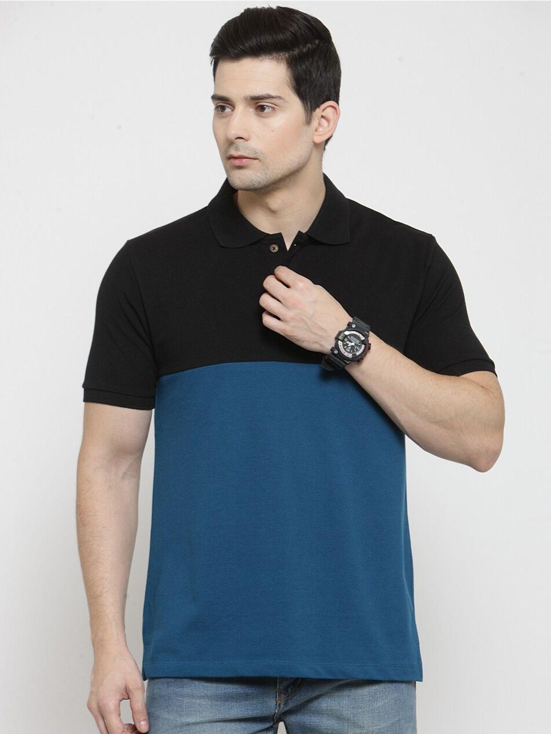 kalt men blue & black colourblocked polo collar t-shirt