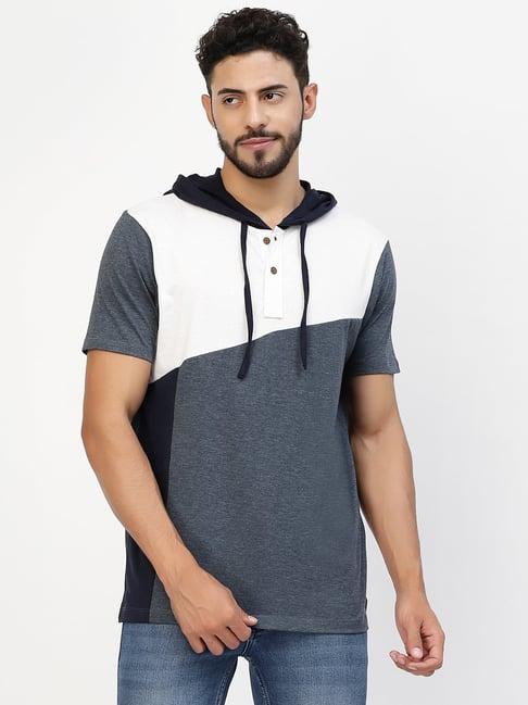 kalt multicolor cotton regular fit colour block hooded t-shirt