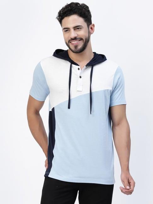 kalt multicolor cotton regular fit colour block hooded t-shirt