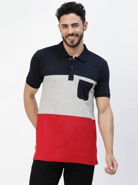 kalt multicolor cotton regular fit colour block polo t-shirt