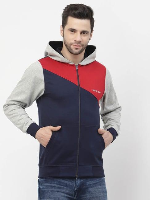 kalt navy & grey regular fit colour-block hooded sweatshirt
