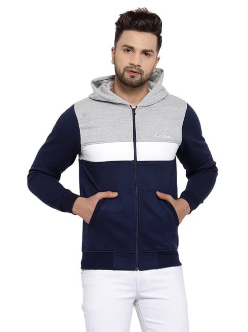 kalt navy & light grey full sleeves hooded sweatshirt