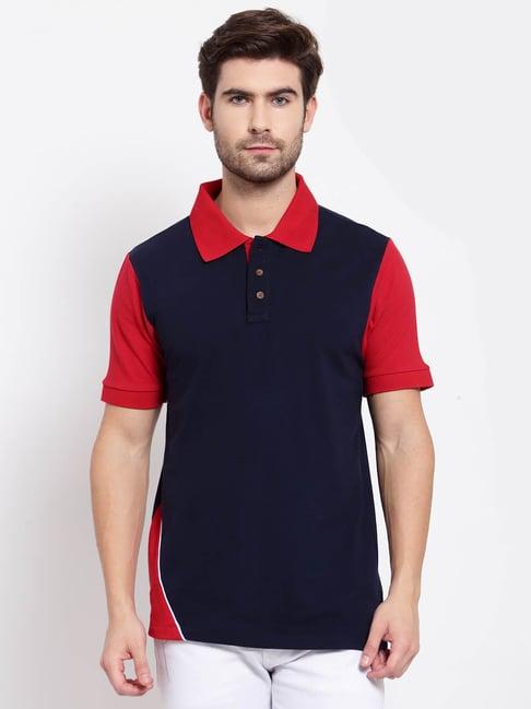 kalt navy & red regular fit colour-block polo t-shirt